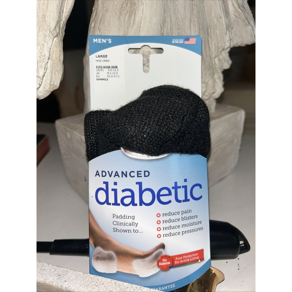 New Men's THORLOS DIABETIC SOCKS BLACK LARGE CREW